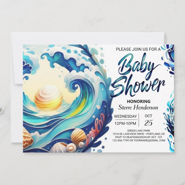 Coastal Watercolor Baby Shower Invitation (Front)