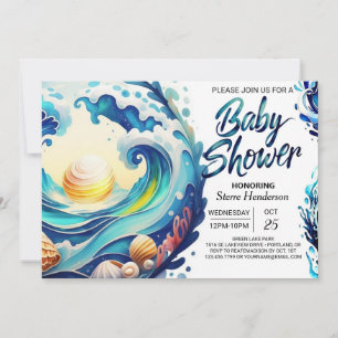 Coastal Watercolor Baby Shower Invitation