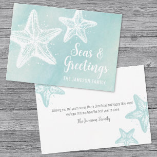 Coastal Watercolor Beach Christmas Holiday Card
