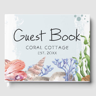 Coastal Watercolor Beach House Guest Book