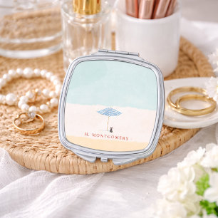 Coastal Watercolor Beach Umbrella Compact Mirror