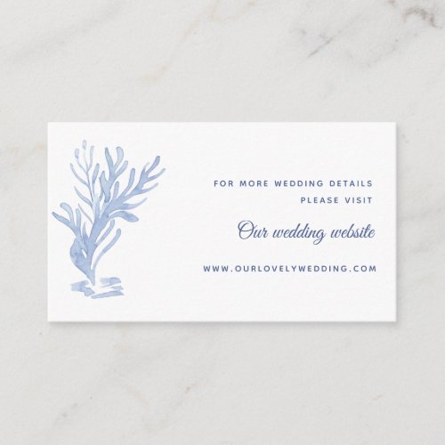 Coastal Watercolor Blue and White Wedding Website Enclosure Card