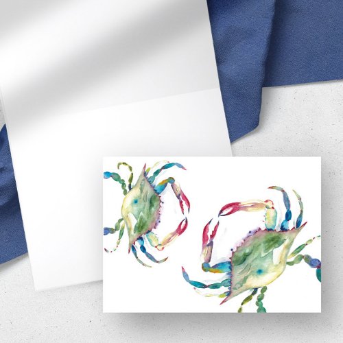 Coastal Watercolor Blue Crab Cards Blank Inside