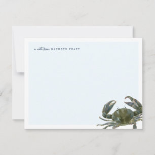 Coastal Watercolor Blue Crab  Personal Stationery Note Card