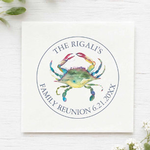 Coastal Watercolor Blue Crab Personalized Napkins