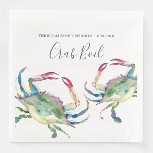 Coastal Watercolor Blue Crab Personalized Paper Dinner Napkins