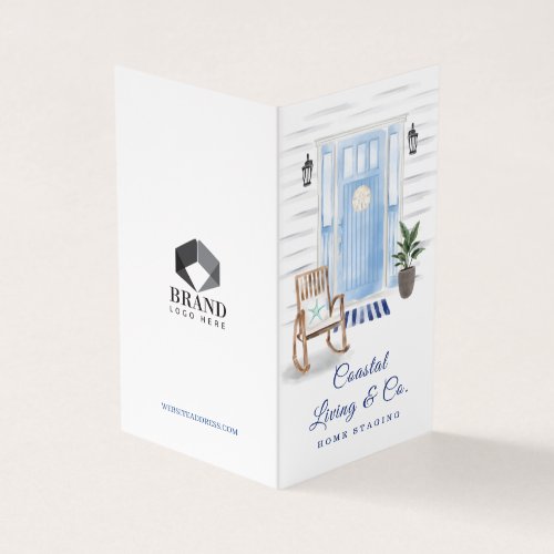 Coastal Watercolor Blue Front Door Photo  Service Business Card