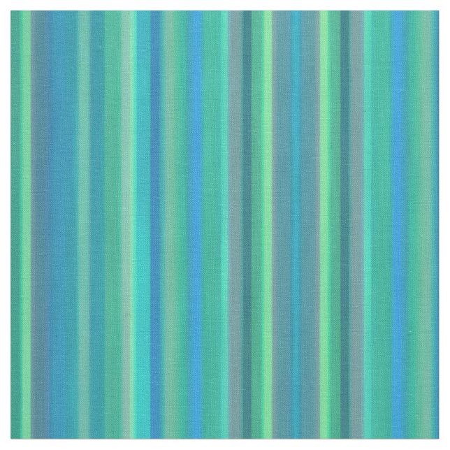 Coastal Watercolor Blue Green Striped Fabric (Close Up)