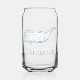 Coastal Watercolor Blue Whale Personalized Can Glass