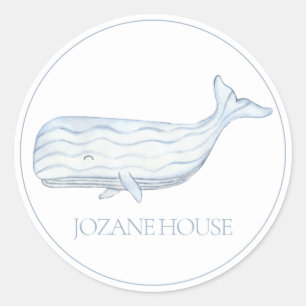 Coastal Watercolor Blue Whale Personalized Classic Round Sticker