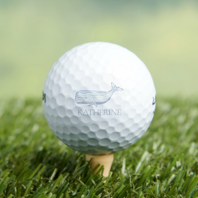 Coastal Watercolor Blue Whale Personalized Golf Balls (Insitu Tee)