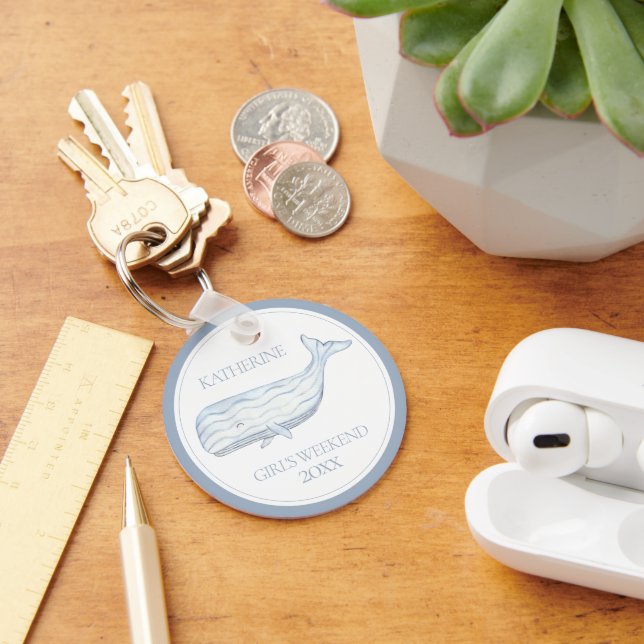 Coastal Watercolor Blue Whale Personalized Keychain (Desk)