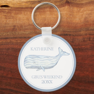 Coastal Watercolor Blue Whale Personalized Keychain