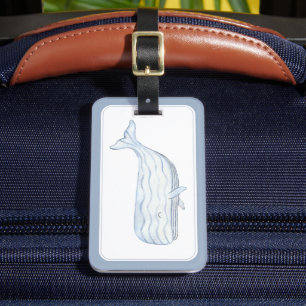 Coastal Watercolor Blue Whale Personalized Luggage Tag