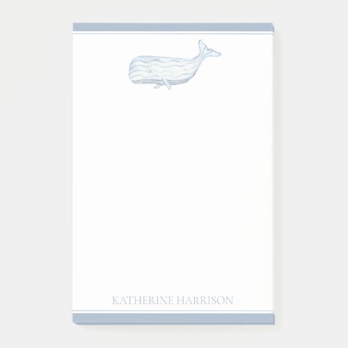 Coastal Watercolor Blue Whale Personalized Post_it Notes