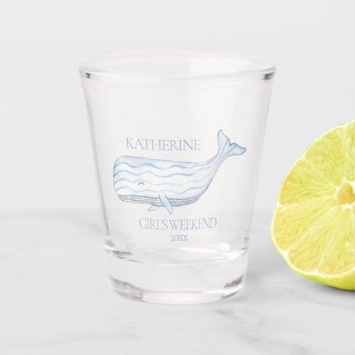 Coastal Watercolor Blue Whale Personalized Shot Glass