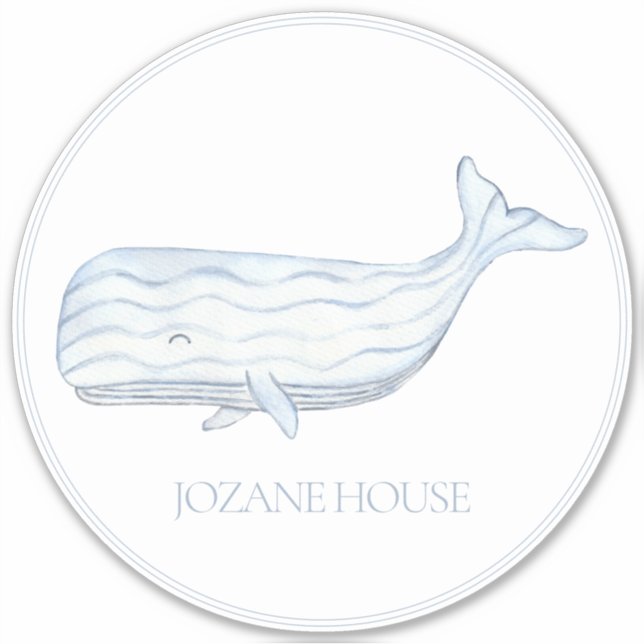 Coastal Watercolor Blue Whale Personalized Sticker (Front)