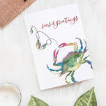 Coastal Watercolor Crab Beach Christmas Holiday Card<br><div class="desc">This Coastal theme Christmas card features my original hand painted watercolor crab with holiday lights in shades of red, green, blue and turquoise on a crisp white background. The words Seas and Greetings are set in a modern brush script typography. The inside features a solid berry red color with your...</div>