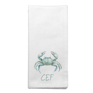 Coastal Watercolor Crab Monogram Cloth Napkin