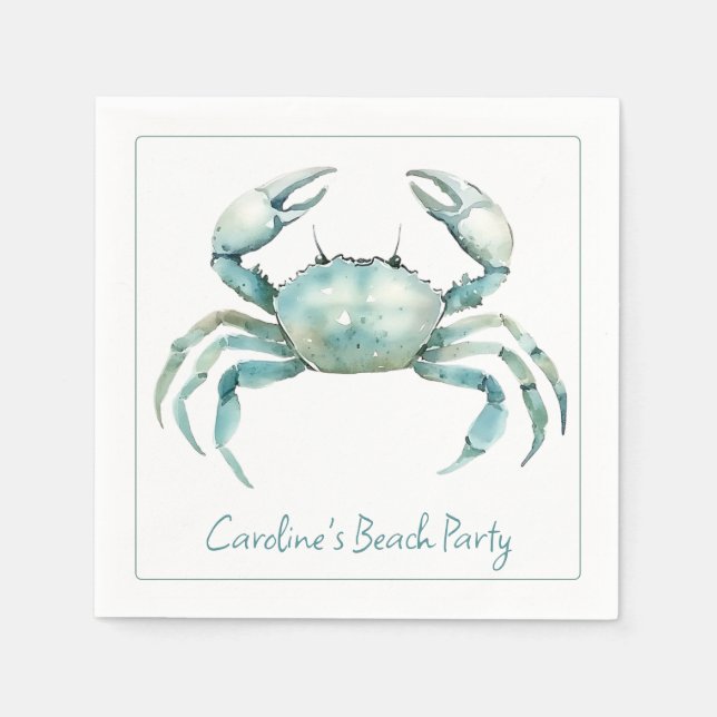 Coastal Watercolor Crab Personalized Napkins (Front)
