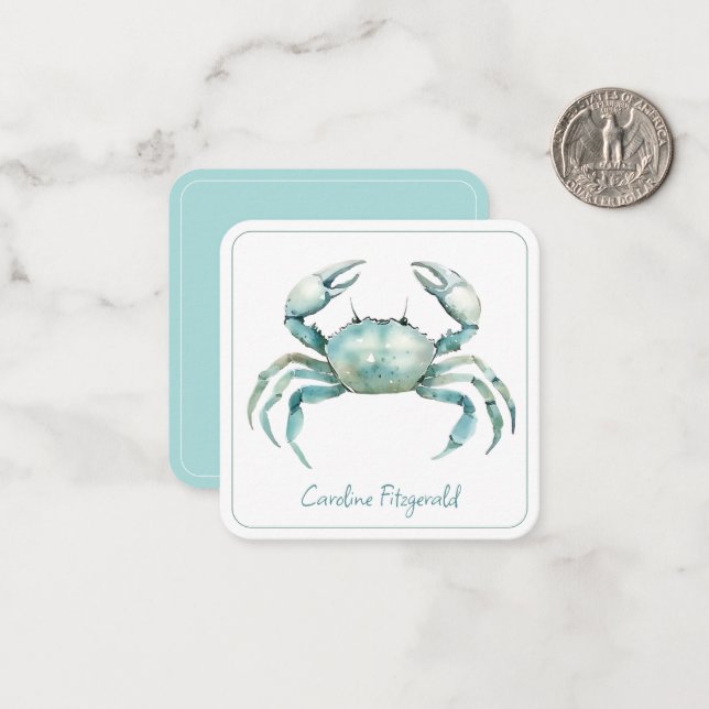 Coastal Watercolor Crab Personalized Note Card (Front/Back In Situ)