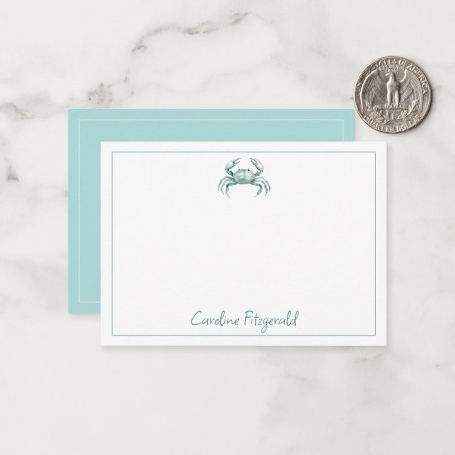 Coastal Watercolor Crab Personalized Note Card (Front/Back In Situ)