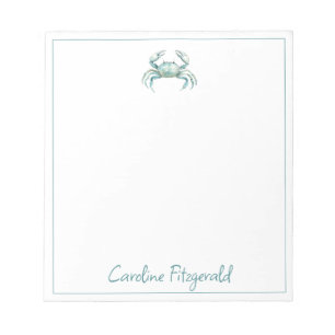 Coastal Watercolor Crab Personalized Notepad