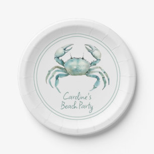 Coastal Watercolor Crab Personalized Paper Plates