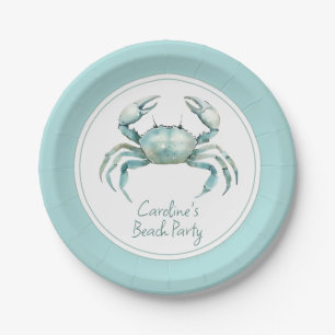 Coastal Watercolor Crab Personalized Paper Plates