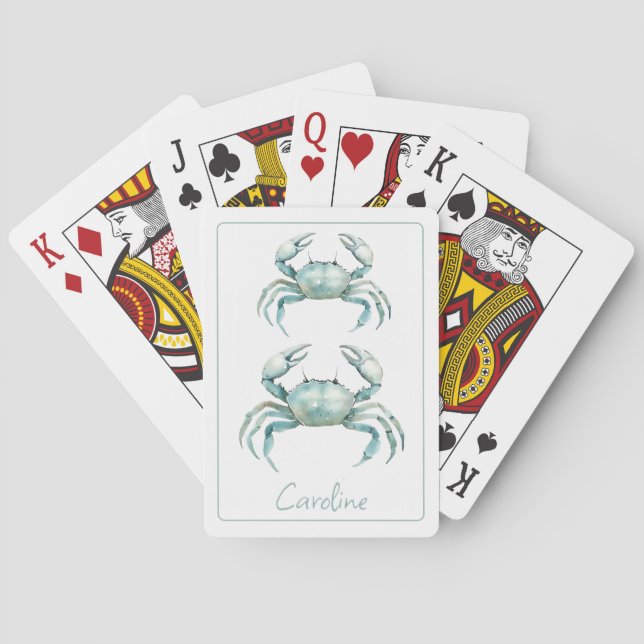 Coastal Watercolor Crab Personalized Poker Cards (Back)