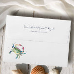 Coastal Watercolor Crab Return Address Envelopes<br><div class="desc">A coastal yet modern return address envelope to match my watercolor blue crab stationery suite. Personalize the back flap with your names and return address in a trendy hand lettered script typography. The envelope opens to a complimentary navy blue color. Use the template fields to enter your address details in...</div>