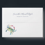 Coastal Watercolor Crab Return Address Envelopes<br><div class="desc">A coastal yet modern return address envelope to match my watercolor blue crab stationery suite. Personalize the back flap with your names and return address in a trendy hand lettered script typography. The envelope opens to a complimentary navy blue color. Use the template fields to enter your address details in...</div>