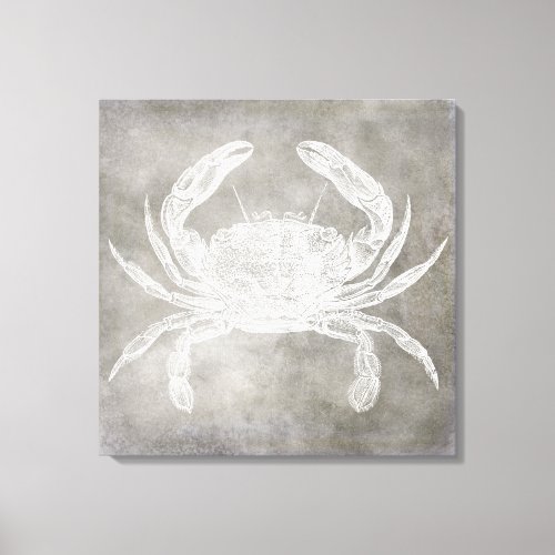 Coastal Watercolor Crab Silver Pewter Neutral Canvas Print