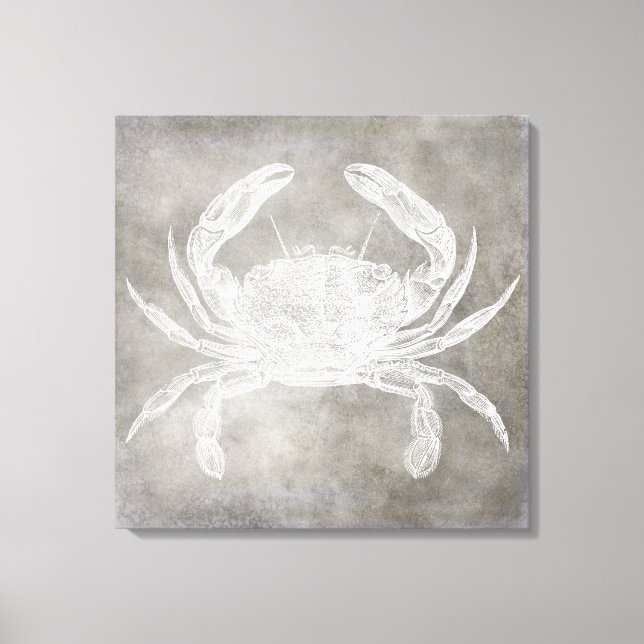Coastal Watercolor Crab Silver Pewter Neutral Canvas Print (Front)