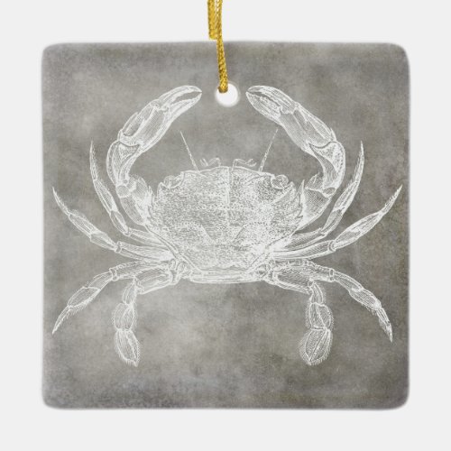 Coastal Watercolor Crab Silver Pewter Neutral Ceramic Ornament