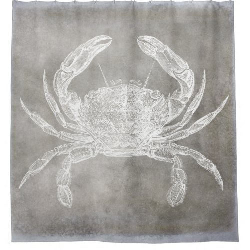 Coastal Watercolor Crab Silver Pewter Neutral Shower Curtain