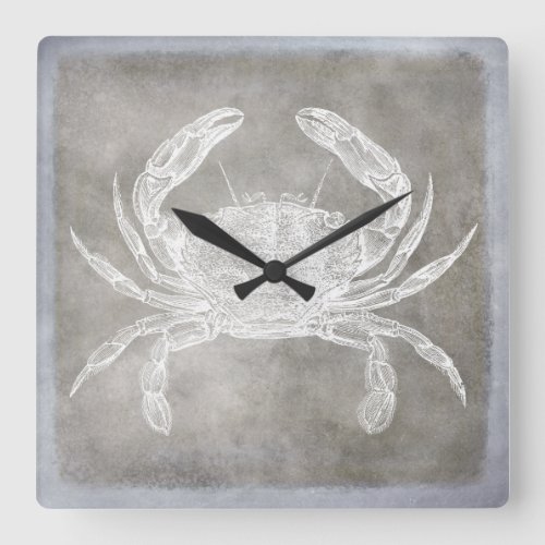 Coastal Watercolor Crab Silver Pewter Neutral Square Wall Clock