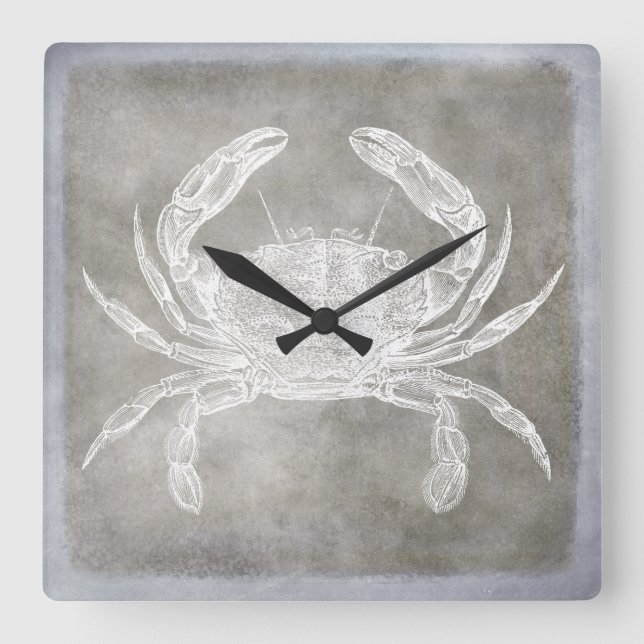 Coastal Watercolor Crab Silver Pewter Neutral Square Wall Clock (Front)