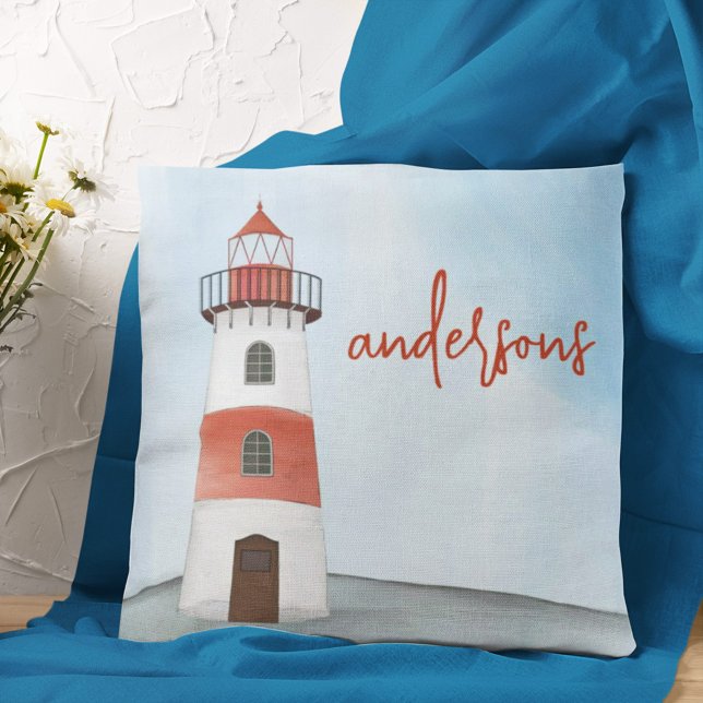 Coastal Watercolor Lighthouse Custom  Throw Pillow (Creator Uploaded)