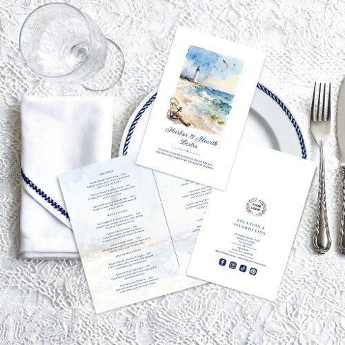 Coastal Watercolor Lighthouse Nautical Restaurant Menu