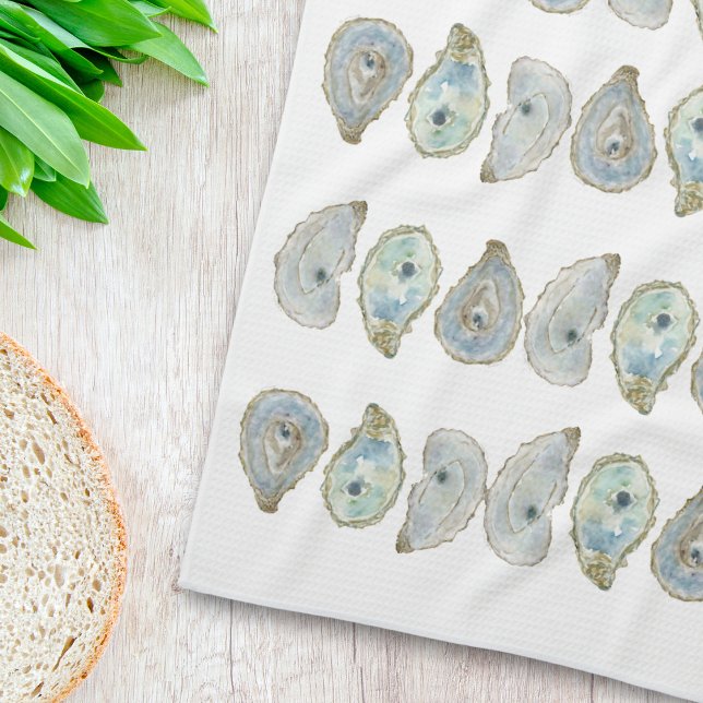 Coastal Watercolor Oyster Pattern Kitchen Towel (Creator Uploaded)