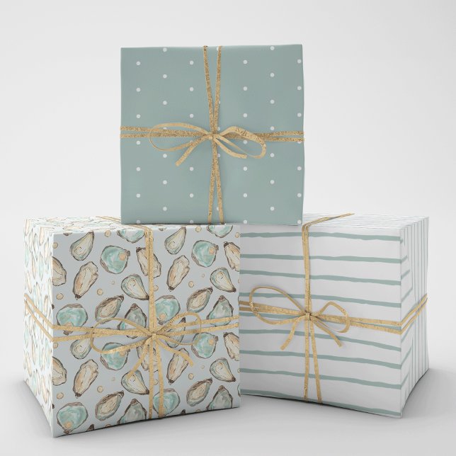 Coastal Watercolor Oyster Pattern Wrapping Paper Sheets (Creator Uploaded)