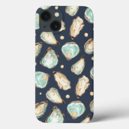 Coastal Watercolor Oyster &amp; Pearl Pattern iPhone 13 Case