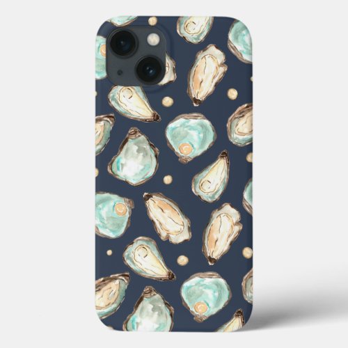 Coastal Watercolor Oyster  Pearl Pattern iPhone 13 Case