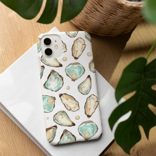 Coastal Watercolor Oyster & Pearl Pattern iPhone 16 Case