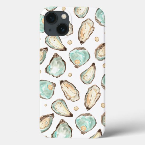 Coastal Watercolor Oyster  Pearl Pattern iPhone 13 Case