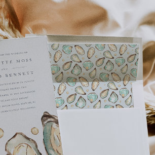 Coastal Watercolor Oyster & Pearl Pattern Envelope Liner