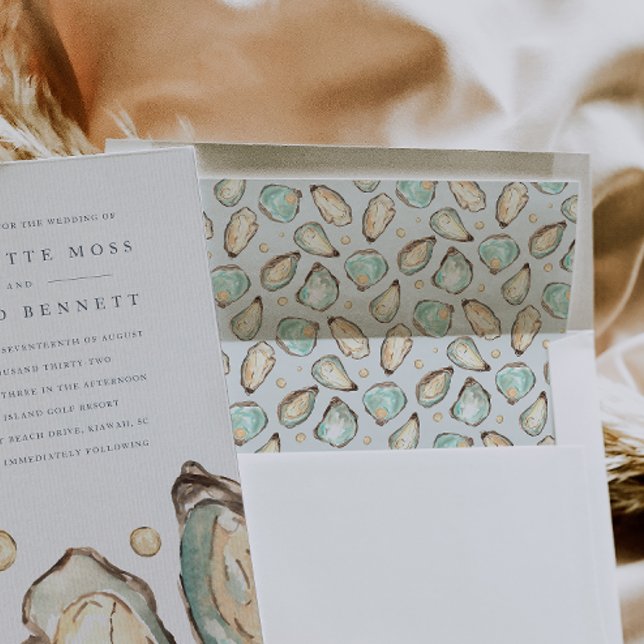 Coastal Watercolor Oyster & Pearl Pattern Envelope Liner (Creator Uploaded)