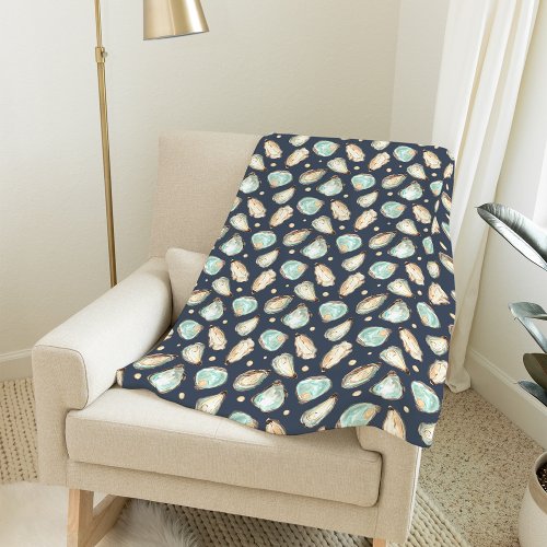 Coastal Watercolor Oyster  Pearl Pattern Fleece Blanket