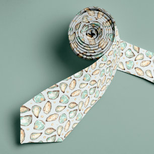 Coastal Watercolor Oyster & Pearl Pattern Neck Tie